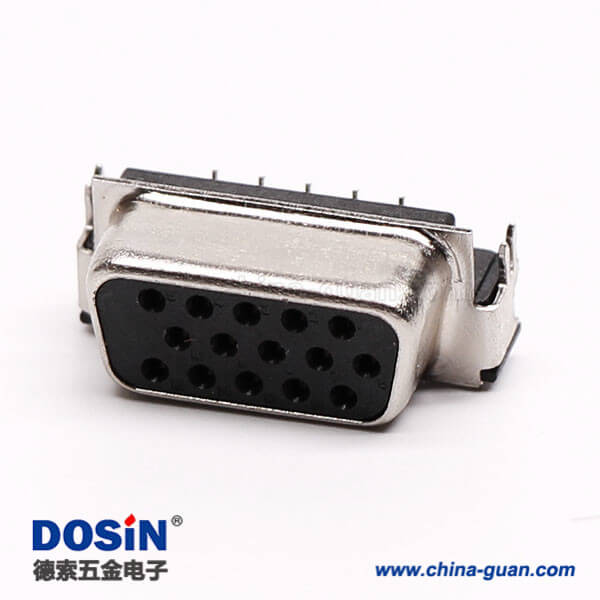 12 db15接口母頭插座三排高密度彎式黑色膠芯插孔