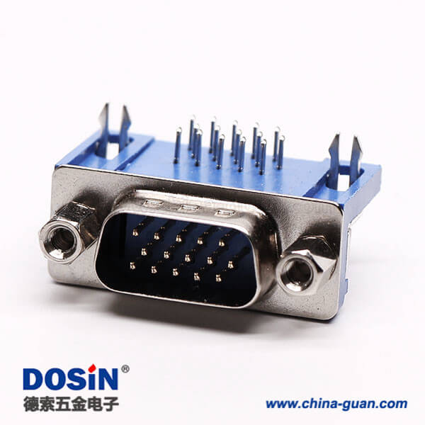 13 db15三排公頭90度彎式焊板鉚鎖藍色膠芯