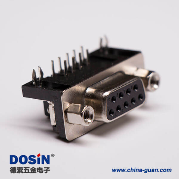 14 9pin D-sub母座彎頭黑膠連接器穿孔接PCB板
