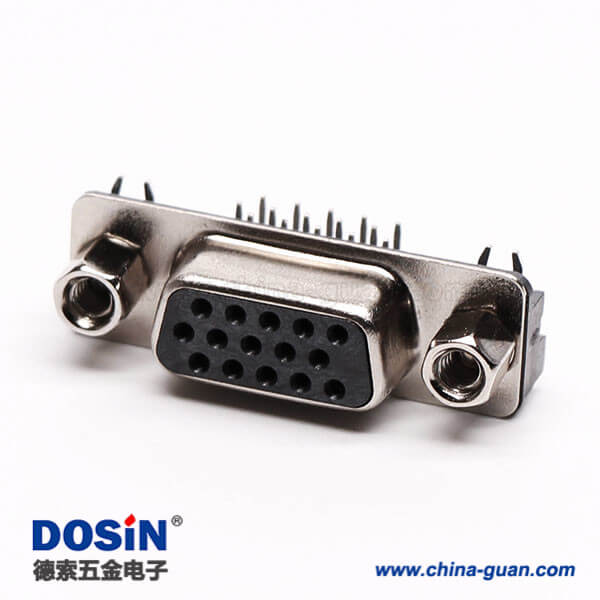 17 db15三排母頭彎腳高密度黑色膠芯插孔接PCB板