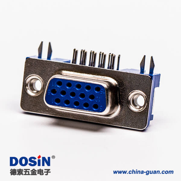27 d sub hd15針雌頭彎式藍色膠芯3.08鉚鎖不帶螺絲穿孔