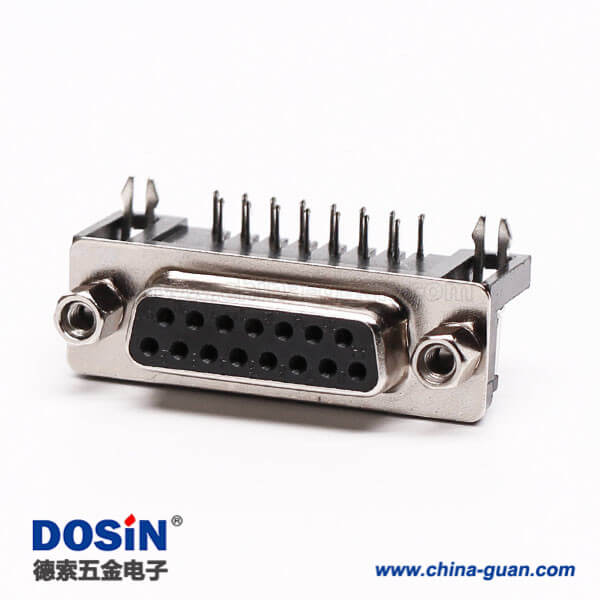 4 迷你 D Sub 15針彎式接PCB板鉚鎖焊板母座