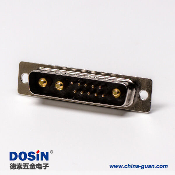 46 dsub 線焊接13w3大電流公座直式黑膠防火帶鉚合連接器