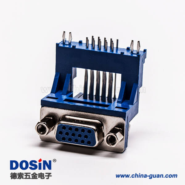 53 d sub連接器15針母頭彎式高架帶點雙加強筋鉚鎖藍色膠芯