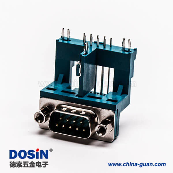 56 D-SUB連接器封裝公座9針彎式三腳架鉚鎖綠膠