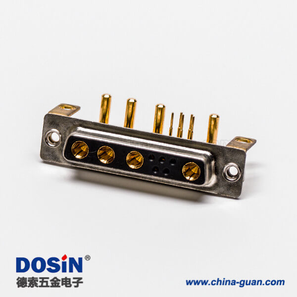 6 D SUB大電流連接器9彎式焊板帶支架鉚鎖母座接PCB