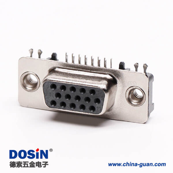 9 迷你D-sub15針母頭彎式黑色膠芯子帶魚叉腳穿板