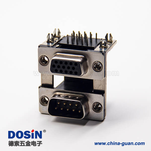 1 雙層d sub連接器母頭15針公頭9針彎式插板接PCB板