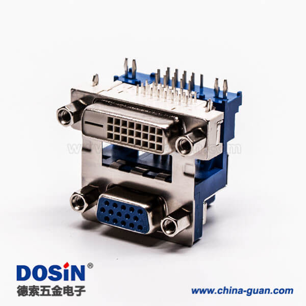 58 dvi接口與D-SUB15高密度母頭彎式鉚鎖結構帶魚叉