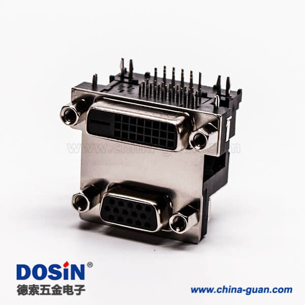 59 d-sub和dvi雙端口連接器母頭彎式無控孔5.48mm
