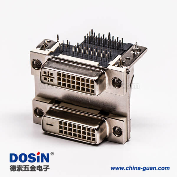 66 DVI 24 1與24 5針雙胞胎白膠彎式魚叉腳母頭接PCB板連接器