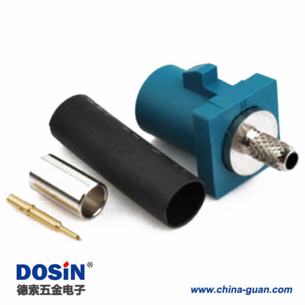 Fakra SMB連接器Z型公頭水藍(lán)色壓接焊接汽車天線接線RG316 RG174