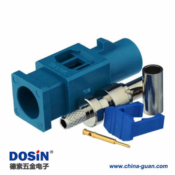 Fakra直頭連接器Z型公頭水藍色焊接壓接接線RG174 RG316C汽車天線用連接器