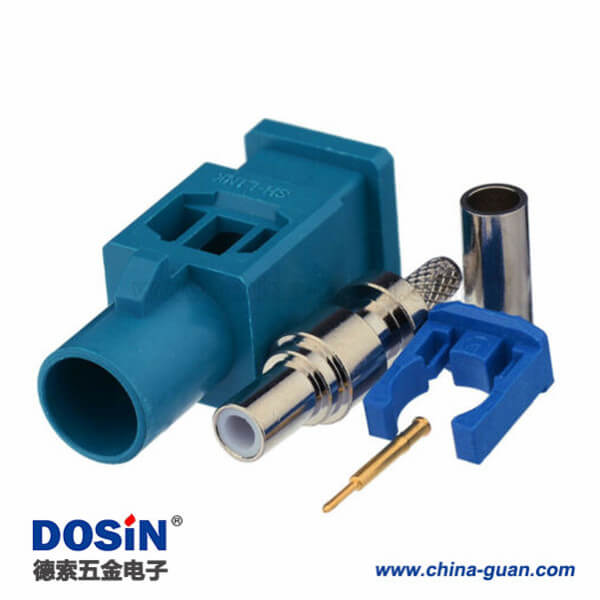 Fakra直頭連接器Z型公頭水藍色焊接壓接接線RG174 RG316C汽車天線用連接器