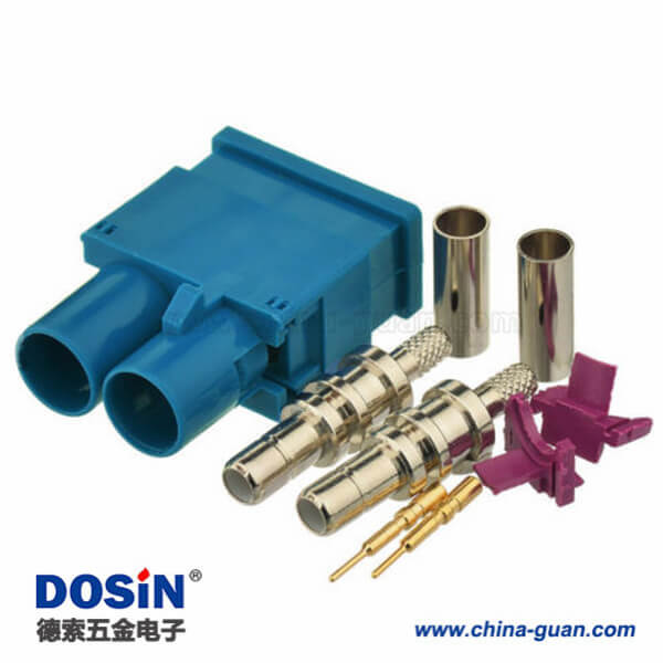 Fakra同軸連接器Z型雙頭公頭水藍色焊接汽車天線接線RG316 RG174連接器
