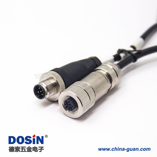 接插件 M12電纜五芯公頭轉全金屬母頭直式帶屏蔽