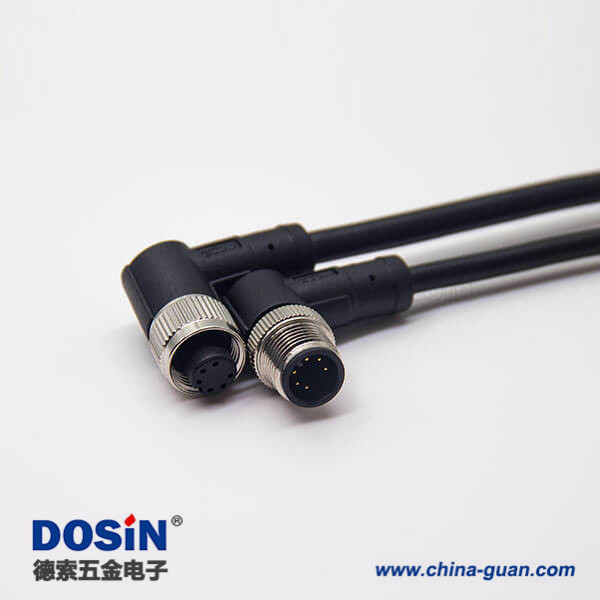 m12電纜彎公頭6芯母頭對公頭A型不帶屏蔽