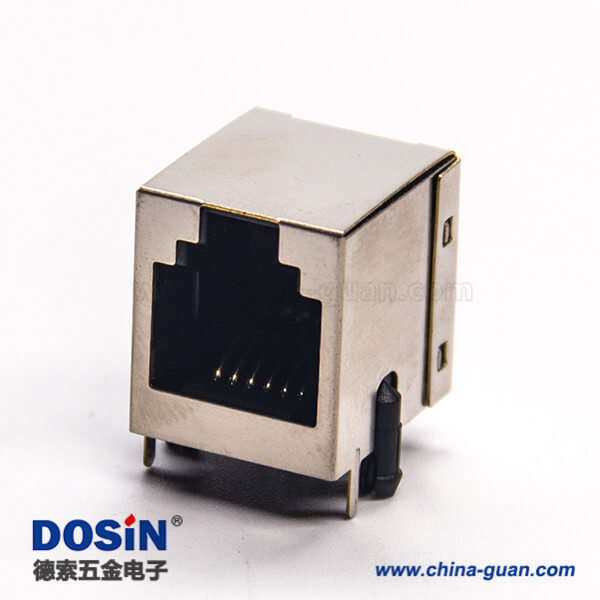 rj12插座6p6c彎式帶屏蔽座子單口插PCB板不帶燈 rj12插座6p6c彎式帶屏蔽座子單口插PCB板不帶燈