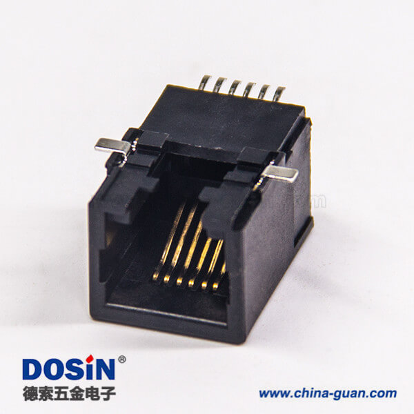 rj12插座90度SMT沉板式黑色全塑6p6c網絡模塊化連接器 rj12插座90度SMT沉板式黑色全塑6p6c網絡模塊化連接器