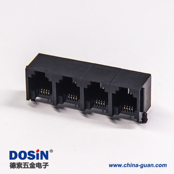 rj12 6p4c以太網連接器穿孔式彎角單層聯體全塑插座 rj12 6p4c以太網連接器穿孔式彎角單層聯體全塑插座