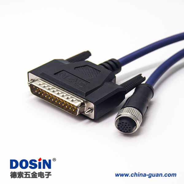 m12電纜插頭直式母頭A型轉(zhuǎn)D-Sub公頭25pin兩邊帶螺絲線長(zhǎng)1米