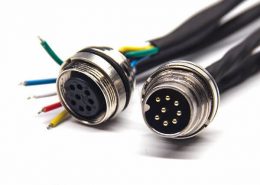 工業電纜防水接頭M16直式8芯A型連接器前鎖板安裝線長0.3M