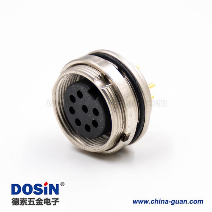 M16母頭8芯前裝面板頭A扣直式板端插座PCB板焊接接線連接器 M16母頭8芯前裝面板頭A扣直式板端插座PCB板焊接接線連接器