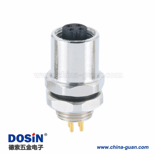 M5連接器PCB插板后鎖式M5 4芯母插座航空連接器 M5連接器PCB插板后鎖式M5 4芯母插座航空連接器