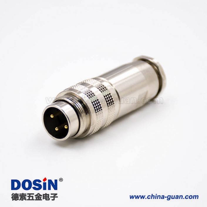 m16組裝式公插頭3芯直式全金屬帶屏蔽接線連接器 m16組裝式公插頭3芯直式全金屬帶屏蔽接線連接器