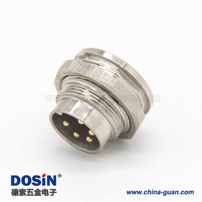 M16連接器5芯直式公插座前鎖穿墻面板安裝焊線 M16連接器5芯直式公插座前鎖穿墻面板安裝焊線