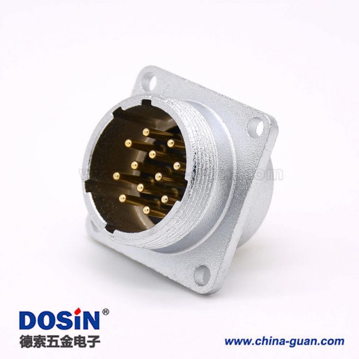 公頭插座P24 12芯直式連接器方形四孔法蘭安裝焊杯接線 公頭插座P24 12芯直式連接器方形四孔法蘭安裝焊杯接線