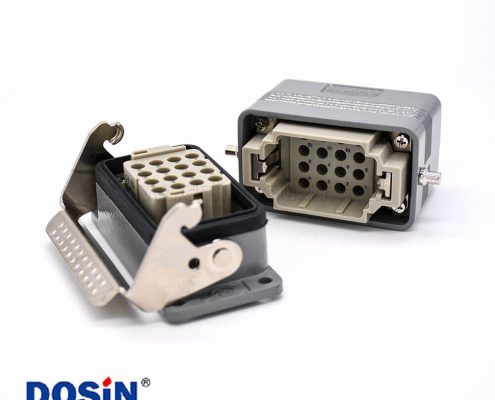 矩形重載連接器H10B不帶針公頭16芯螺紋PG16公母對接頂出口鐵扣2耳開孔安裝鋁合金外殼