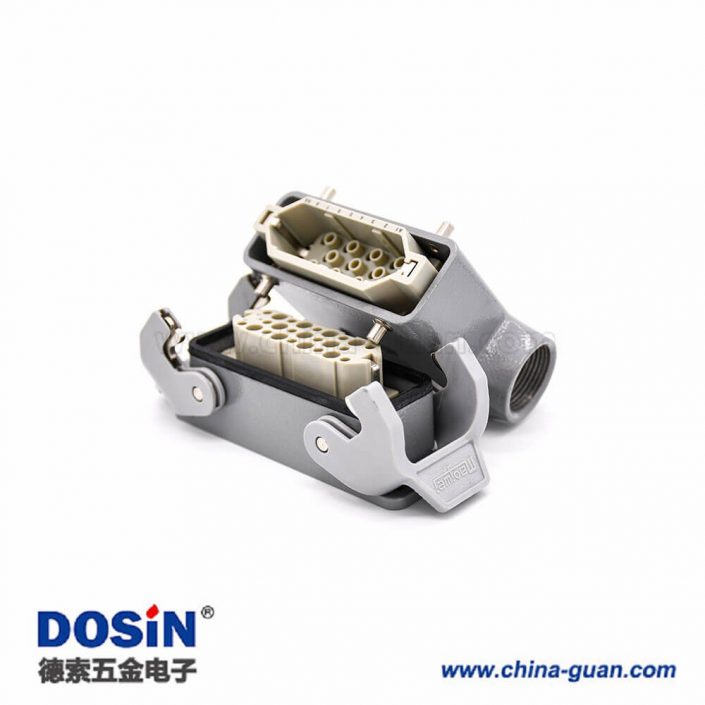 矩形重載連接器公母對接11芯不帶針公頭H16A螺釘PG16開孔安裝高結構斜出口進線 矩形重載連接器公母對接11芯不帶針公頭H16A螺釘PG16開孔安裝高結構斜出口進線