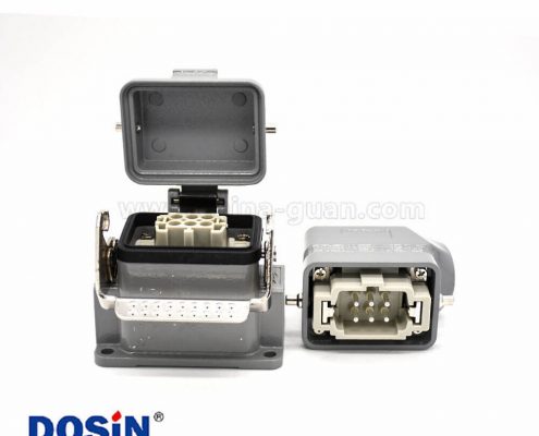 重載矩形連接器H6B表面安裝6芯鍍銀公母對接螺紋M32斜出口帶金屬防塵蓋