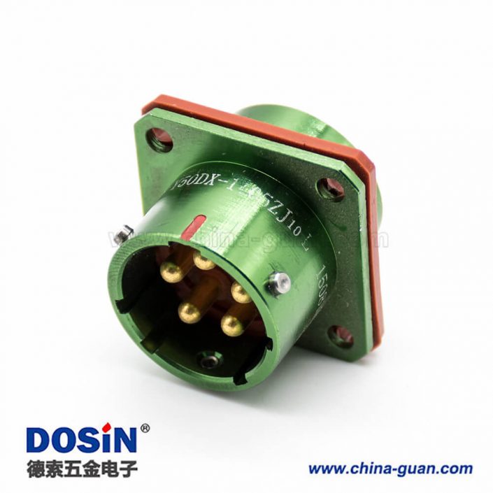 Y50DX公插座直式5芯光亮綠色陽極化鋁合金卡口連接面板安裝4孔法蘭焊杯連接器 Y50DX公插座直式5芯光亮綠色陽極化鋁合金卡口連接面板安裝4孔法蘭焊杯連接器