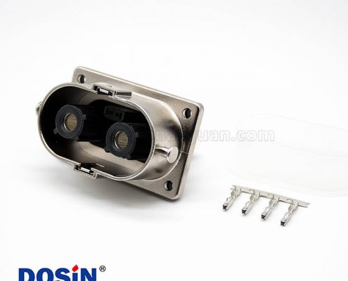 高壓互鎖連接器2芯直式插座面板安裝4孔法蘭125A金屬外殼