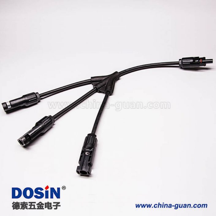 Mc4光伏線接頭Y型四通太陽能分支線3轉1帶線防水 Mc4光伏線接頭Y型四通太陽能分支線3轉1帶線防水