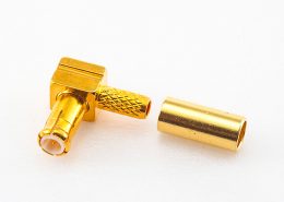 MCX射頻連接器壓接式接頭公頭彎式銅鍍金50Ω
