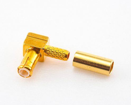 MCX射頻連接器壓接式接頭公頭彎式銅鍍金50Ω