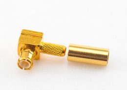 射頻連接器MCX壓接式接頭公頭彎式銅鍍金50Ω
