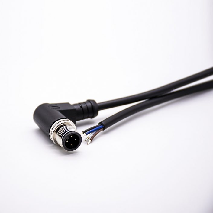 23 (2) M12連接器針式4芯A型彎公頭不帶屏蔽注塑線單邊線5M