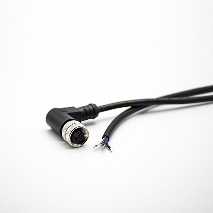 24 (5) 安費諾M12連接器4芯A-code母頭彎頭成型式帶線2M不帶屏蔽