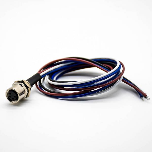 M8焊線連接器母頭直式4芯后鎖板防水板端插座帶線0.2米