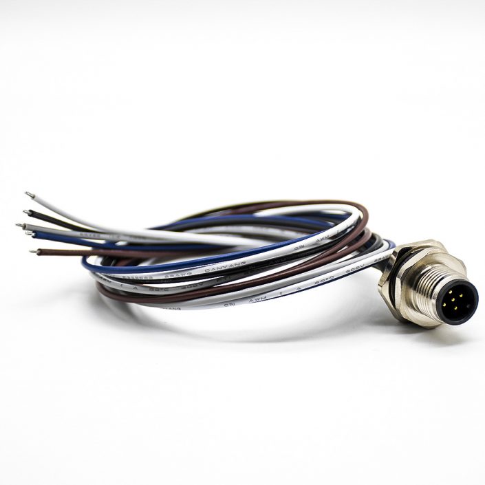 51 (2) M12連接器5針公插座A扣防水后鎖板直式板端焊線0.2M