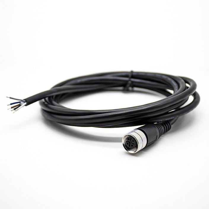 M12注塑成型5芯母頭A型直式不帶屏蔽接單邊線2米