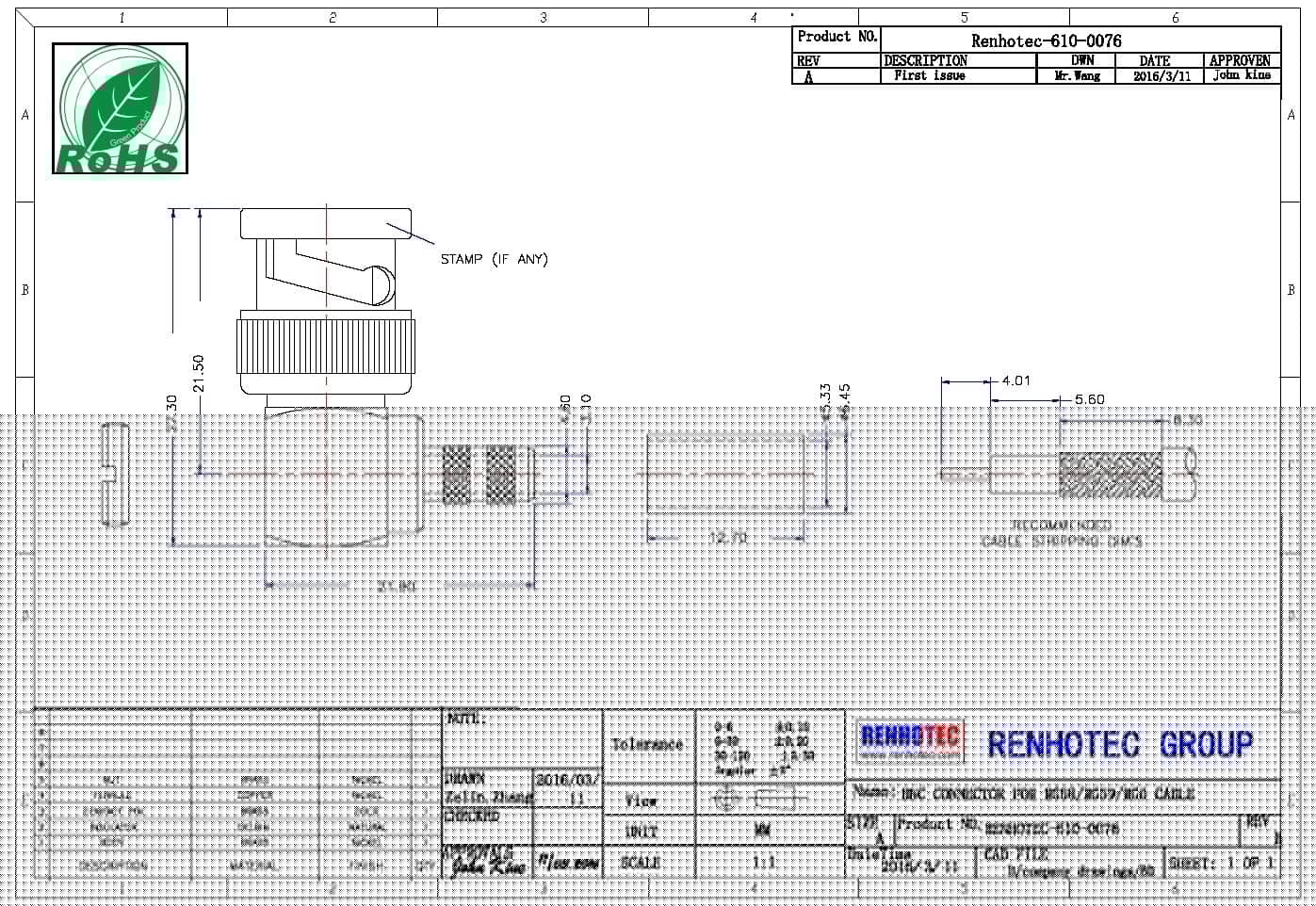 彎式壓接鋅合金 公頭BNC射頻同軸連接器