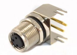 M8金屬連接器彎角PCB板端前鎖A型3芯防水母座傳感器