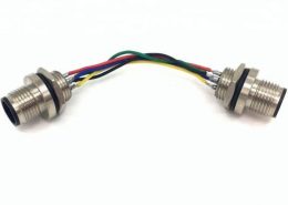 M84芯公轉公航空插座板端后鎖直式防水4芯公插座轉4芯公插座接50CM 24AWG線