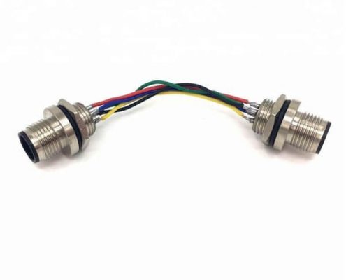 M12 4芯公頭后鎖板焊線座子A扣直式防水帶屏蔽雙頭延長線30CM AWG22