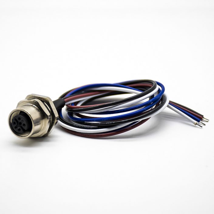 EB-400-2375 M12 A型母頭后鎖板4芯直式板端插座接線0.2M防水連接器